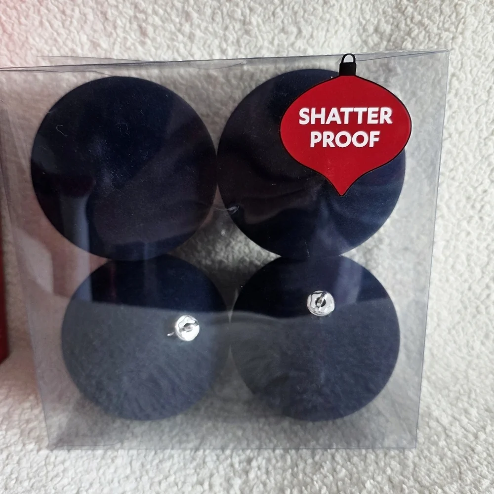 New Holiday Time Navy & Silver Shatterproof Christmas Ornaments bundle 3.94